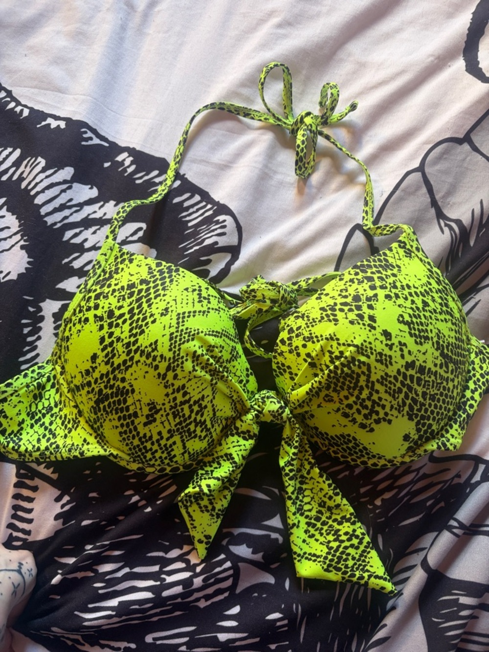 Ardene Neon Yellow Snake Print Bikini Top